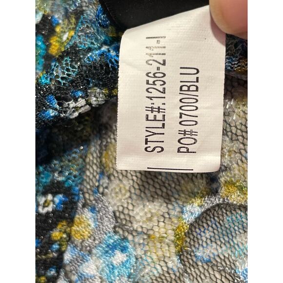 Y2k Self Esteem Mesh Top Women's Size Small Floral Short Sleeve Shirt Blue - Picture 6 of 7